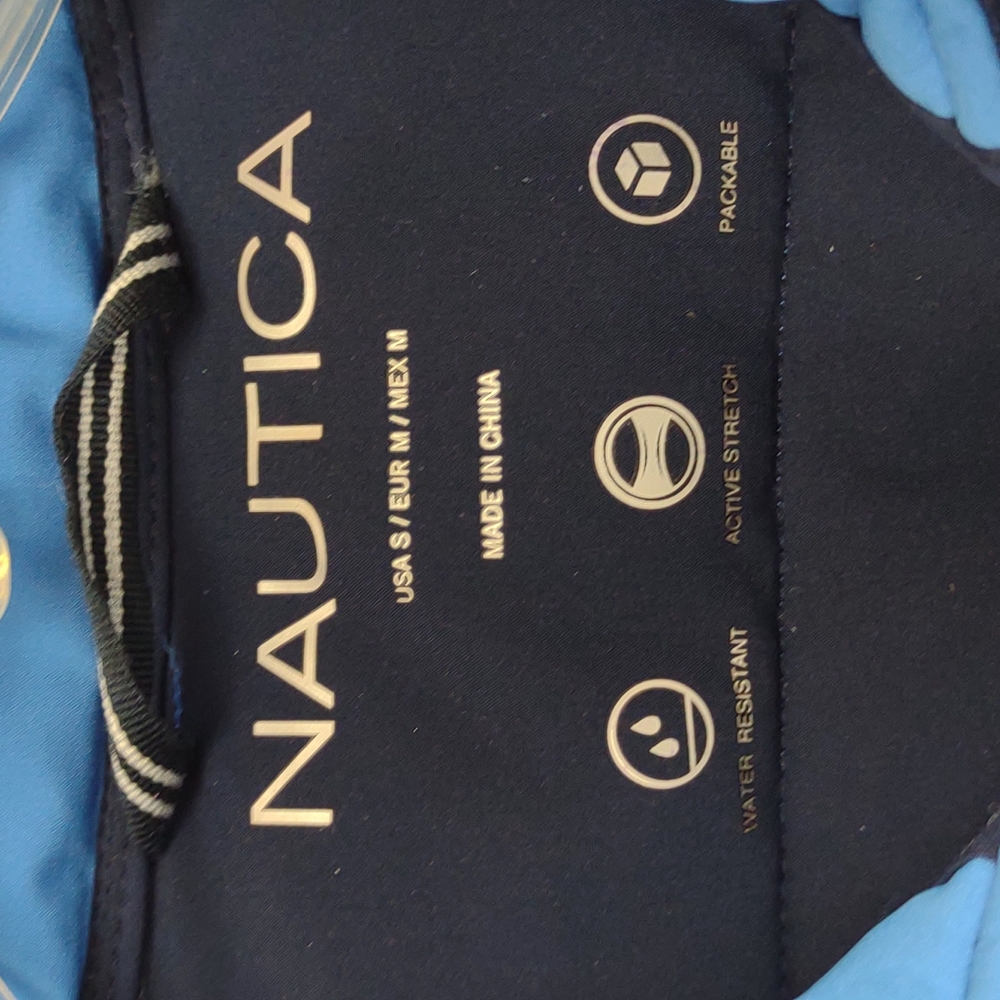 Womens Nautica Blue Stretch Packable Puffer Coat Detachable Hood Water - Picture 4 of 16